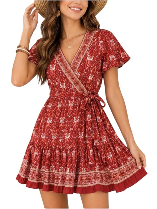Zesica Dresses & Skirts - ZESICA Wrap V Neck Floral Ruffle Swing Mini Dress Beach Coverup Medium